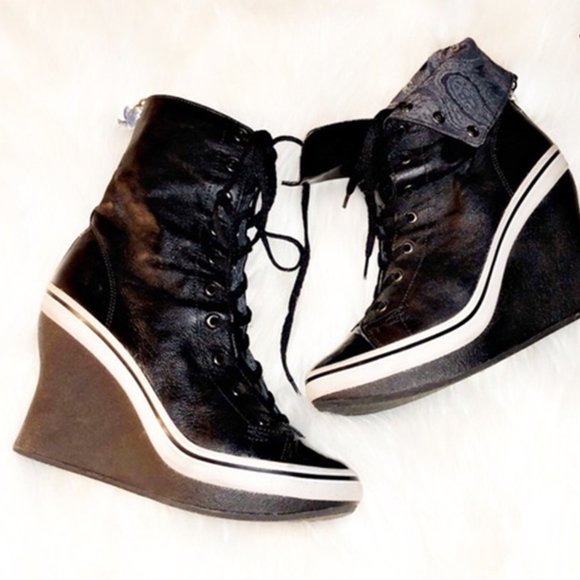 Jessica Simpson Lace Up Black Wedge Sneakers